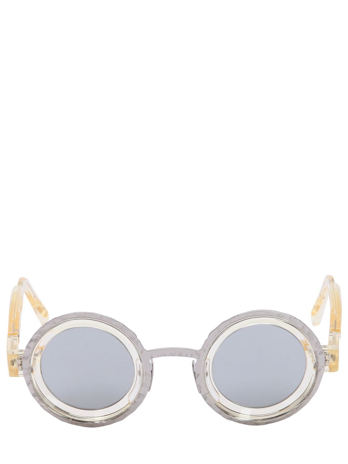 Kuboraum Berlin Double Frame Mirrored Round Sunglasses In Champagnesilver