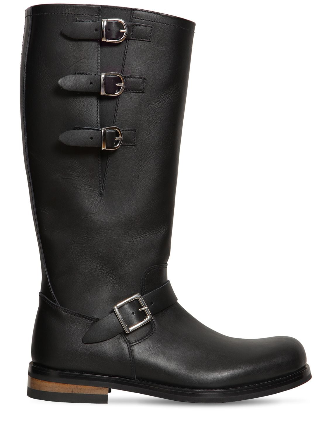 Moschino 40mm Leather Boots W/ Buckles In Black