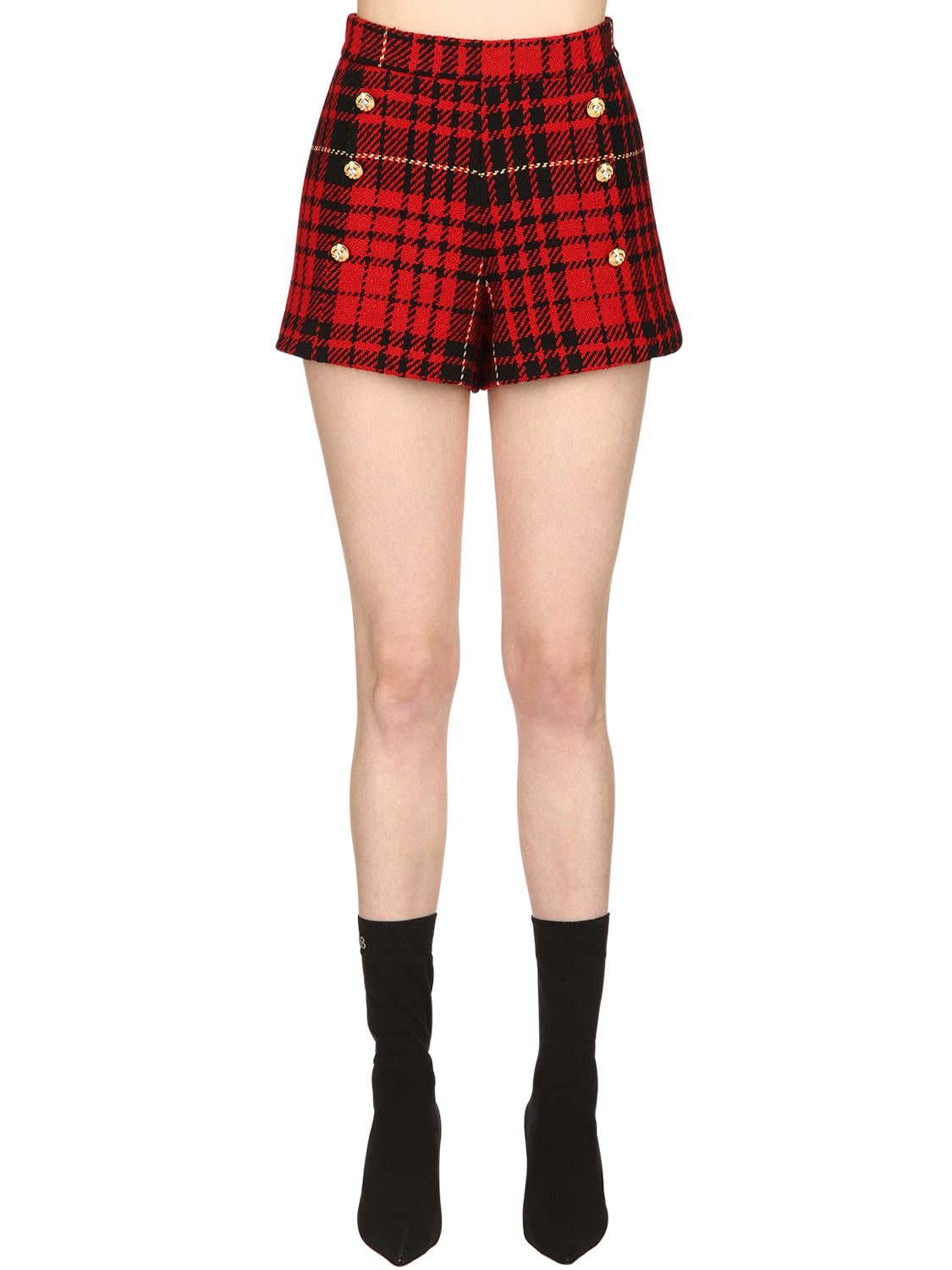 Forte Dei Marmi Couture Wool Plaid Shorts With Buttons In Red