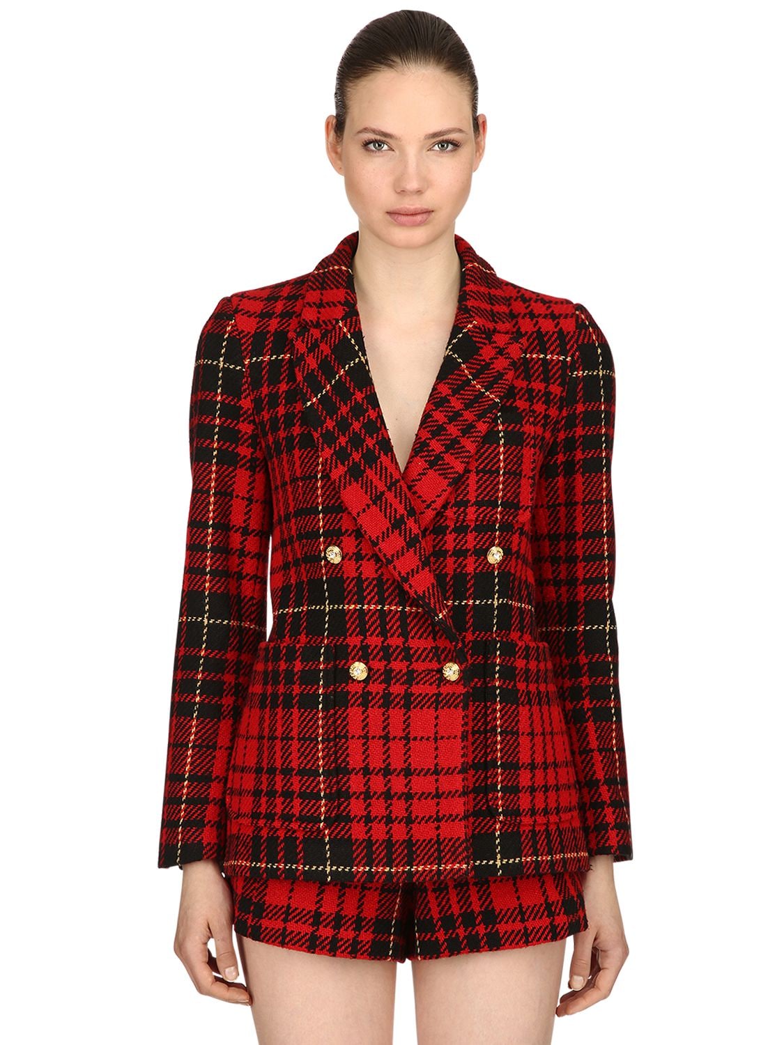 Forte Dei Marmi Couture Double Breasted Tartan Wool Jacket In Red