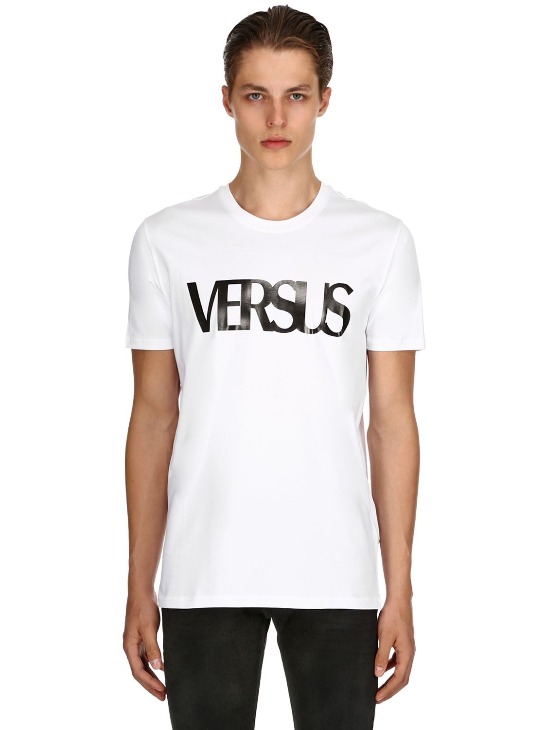 VERSUS LOGO PRINTED COTTON JERSEY T-SHIRT,68IBQN001-QjEwMDE1