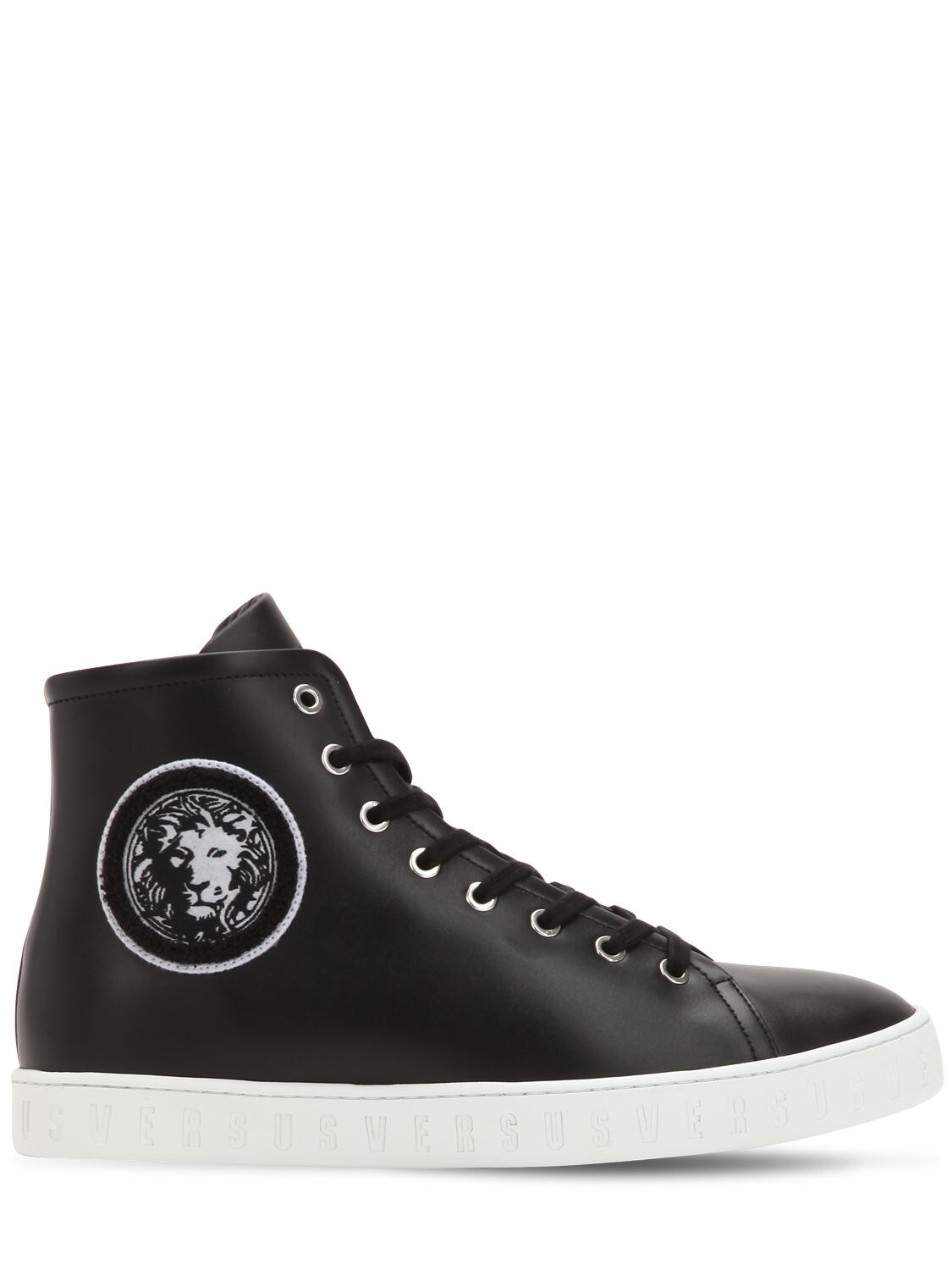 Versus Lion Head Leather High Top Trainers In Black