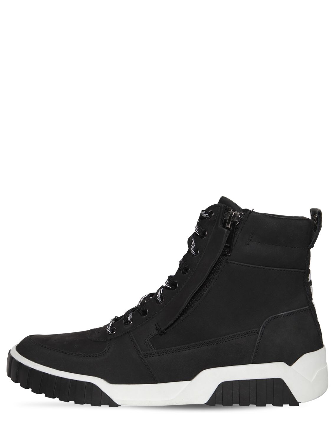 Diesel Tapered Washed Leather High Top Sneakers In Black