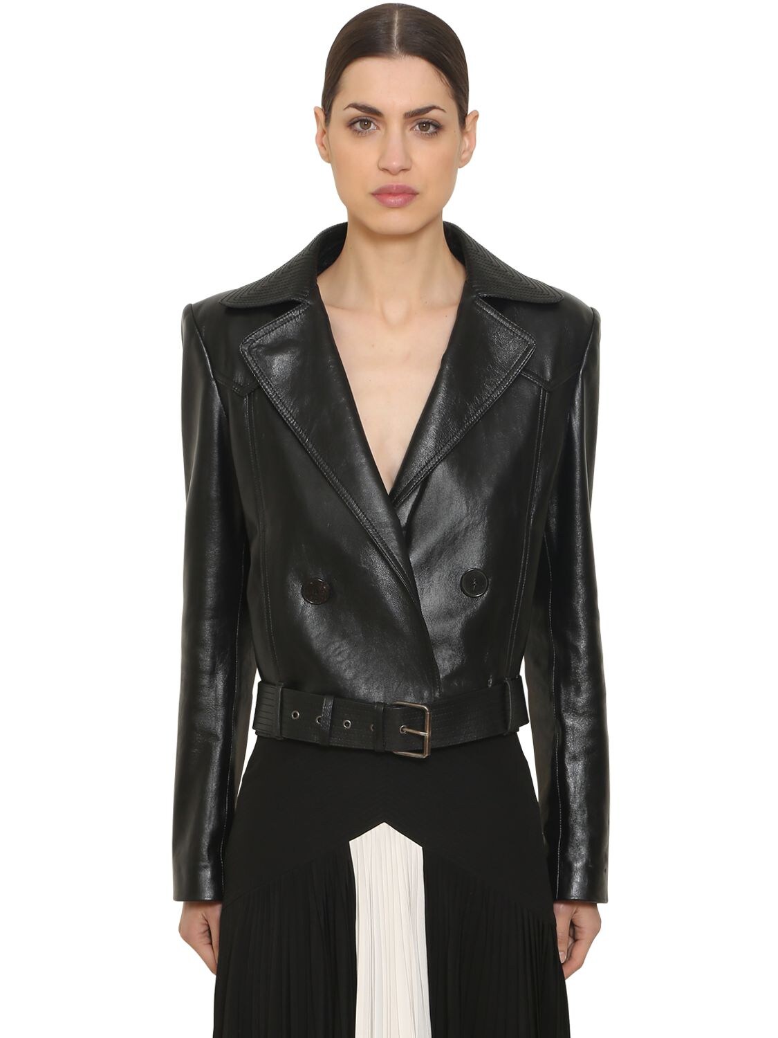 GIVENCHY DOUBLE BREASTED LEATHER BIKER JACKET,68ID19018-MDAx0