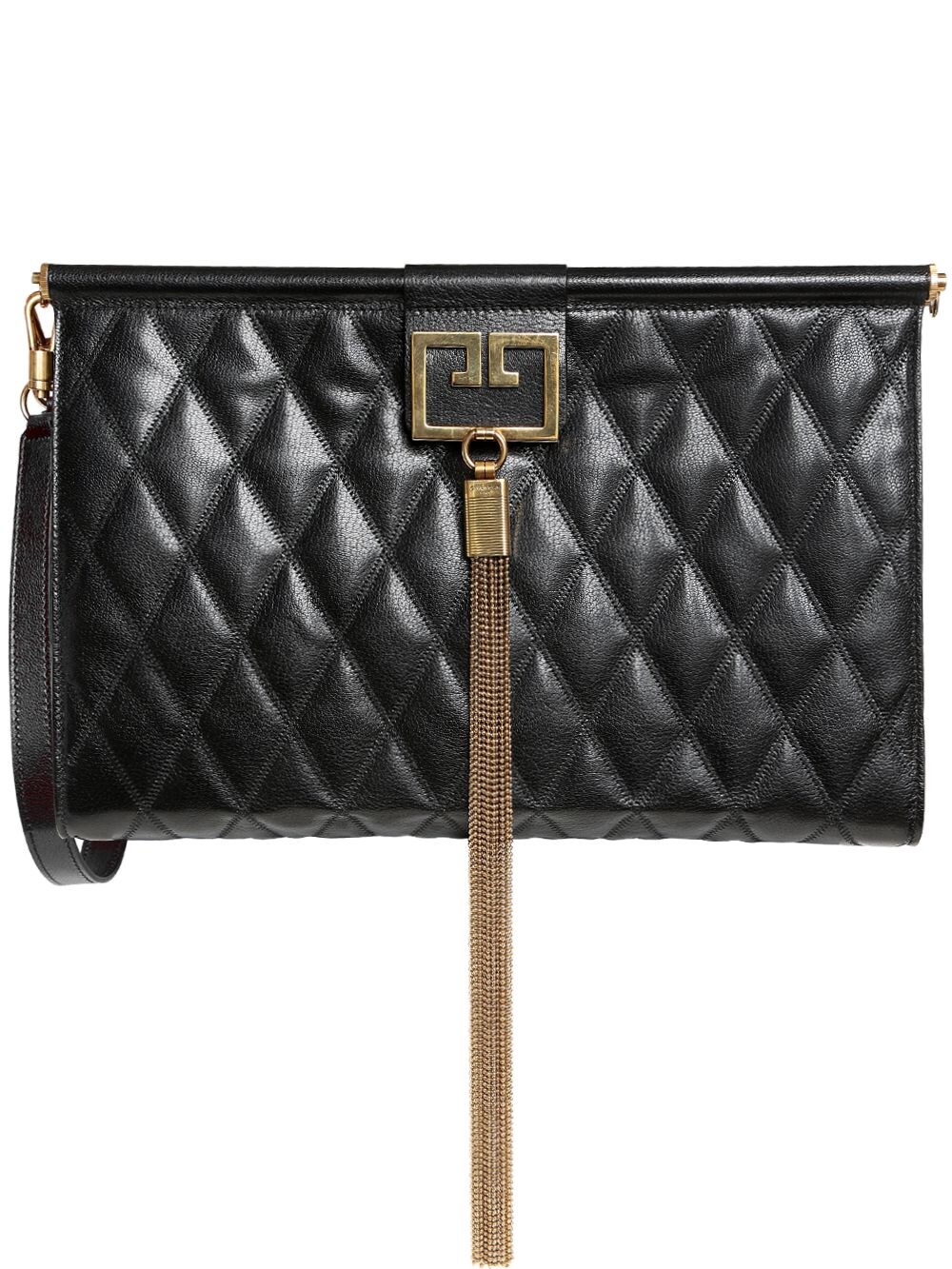 Givenchy Large Gem Quilted Leather Clutch In Black