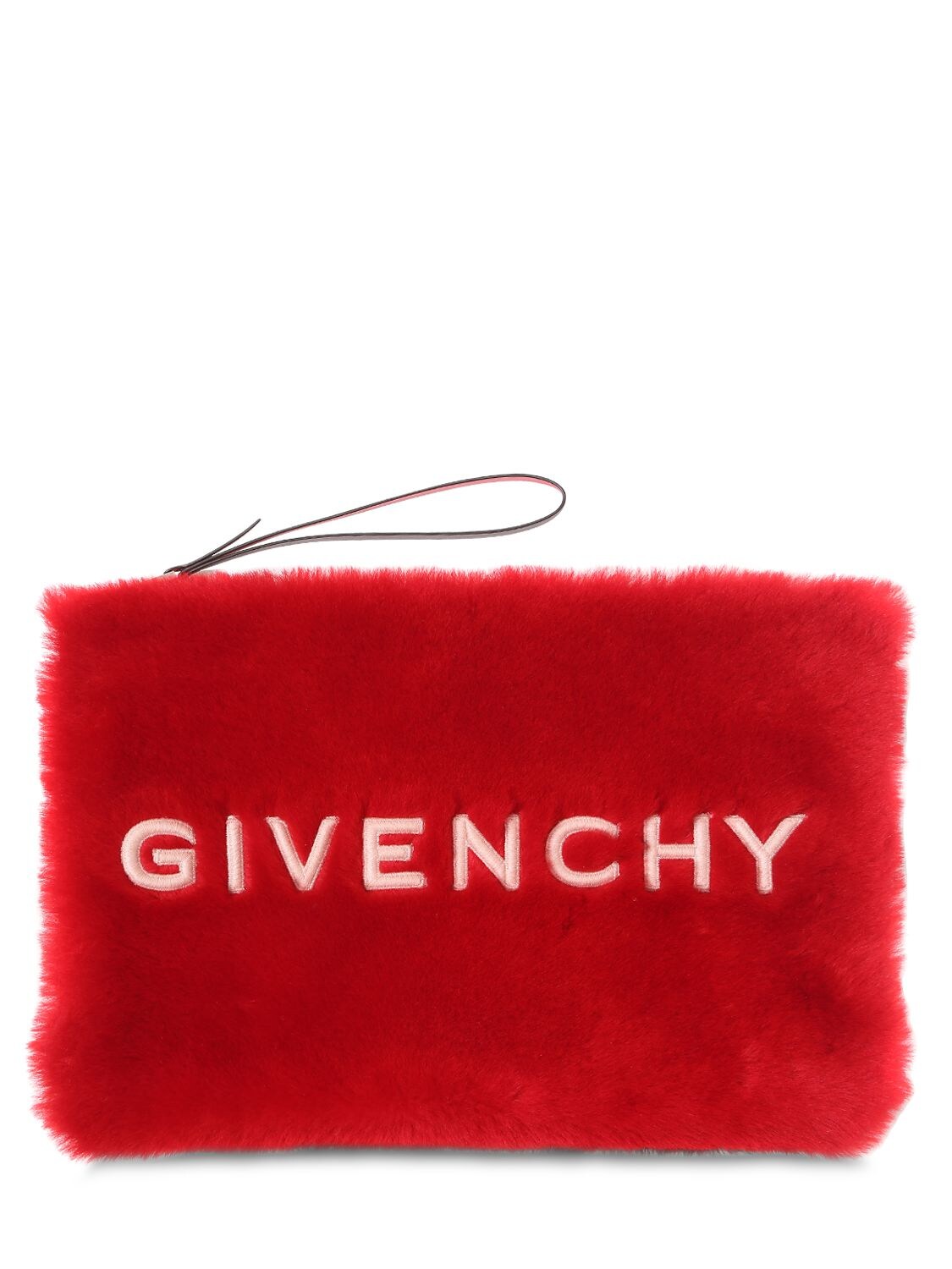 Givenchy Gv3 Logo Eco Fur Pouch In Red/bordeaux