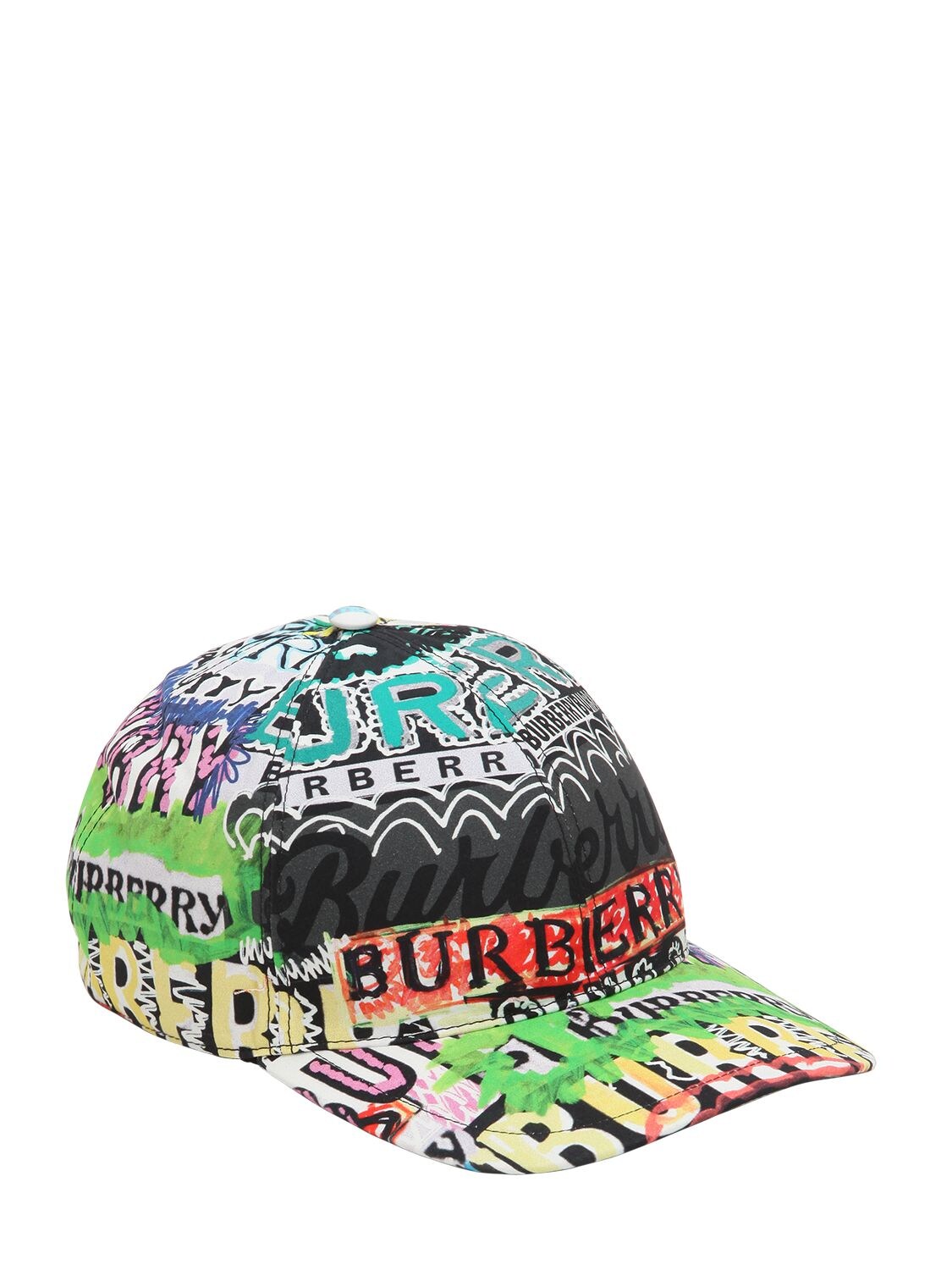 BURBERRY GRAFFITI CHECK COTTON BASEBALL HAT,68ID1H050-OTYxMFA1
