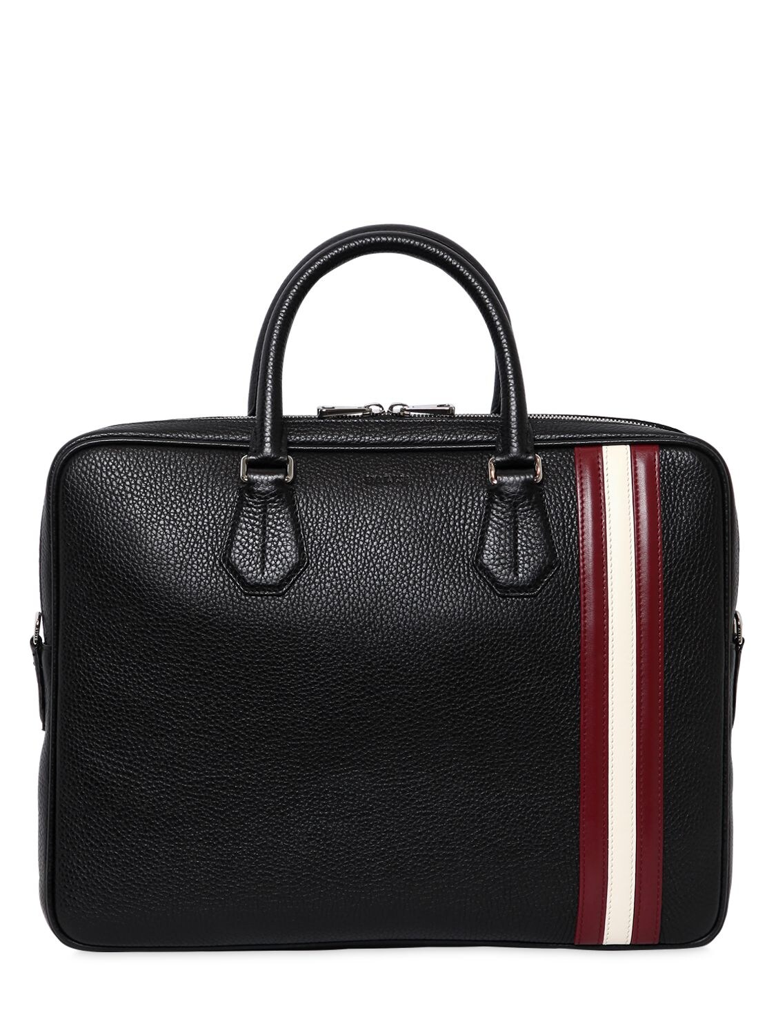 Bally Logo Stripe Pebbled Leather Briefcase In Black