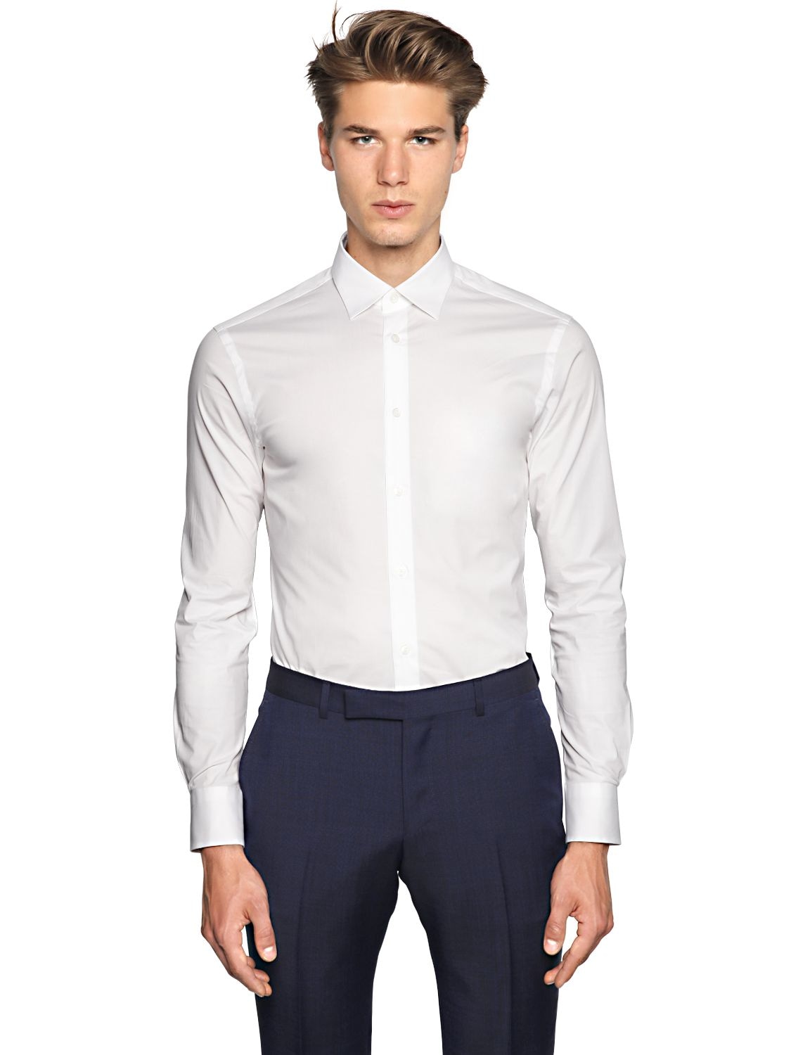 Z Zegna Slim Fit Stretch Cotton Poplin Shirt In White | ModeSens