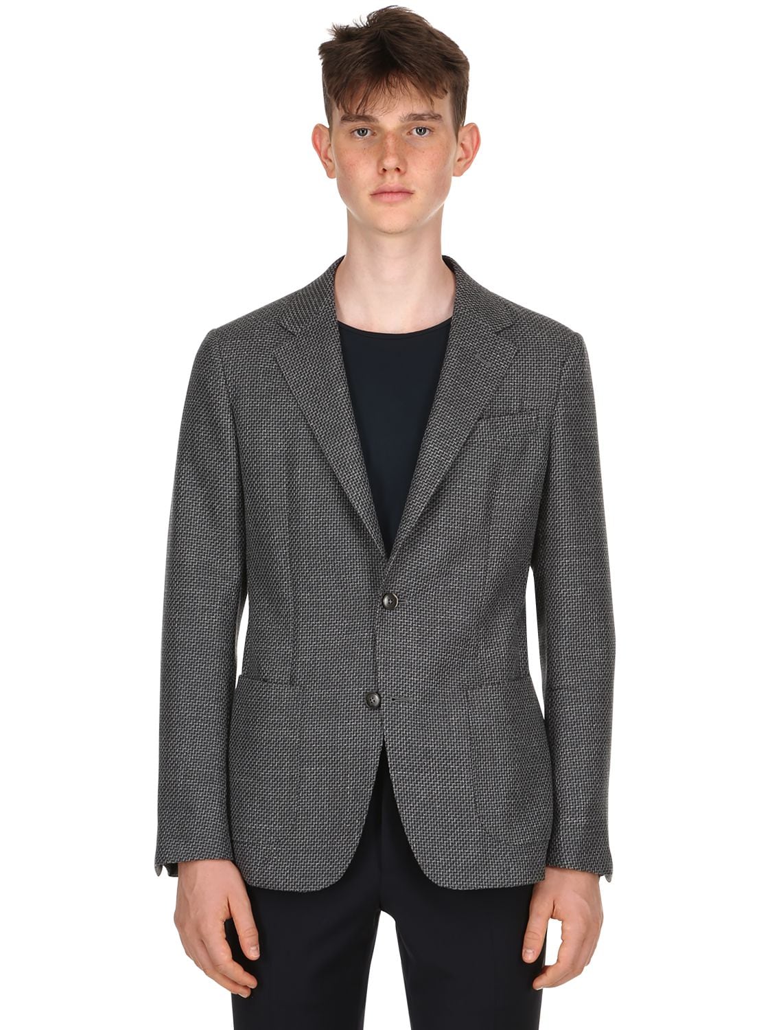 Z Zegna Knit Effect Wool & Cotton Blend Jacket In Grey