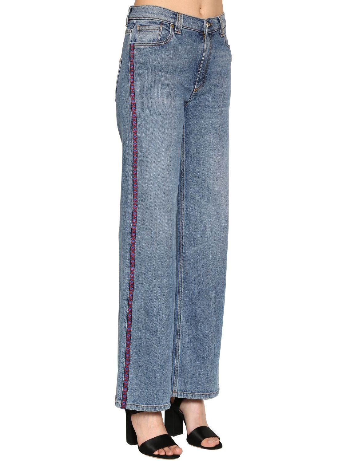 Etro Wide Leg Cotton Denim Jeans In Blue