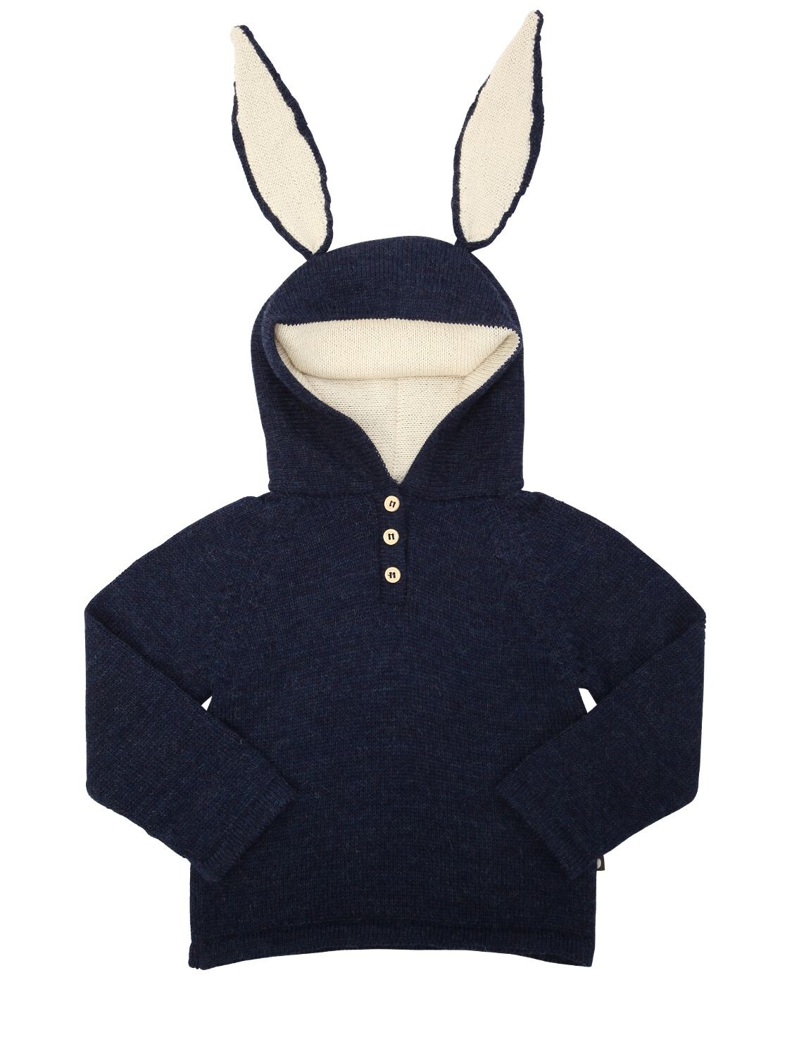 Oeuf Bunny Hooded Baby Alpaca Knit Sweater In Navy