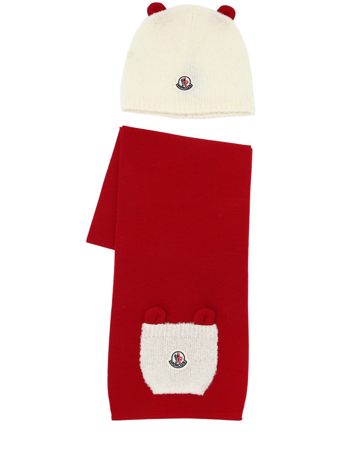 Moncler Kids' Boucle Wool Hat & Scarf In Red,white