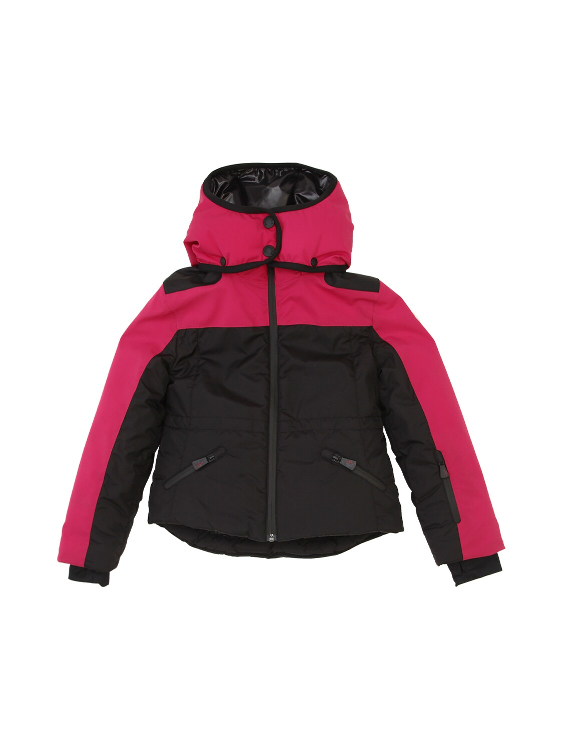 Moncler Kids' Laurens Nylon Ski Down Jacket In Black,fuchsia
