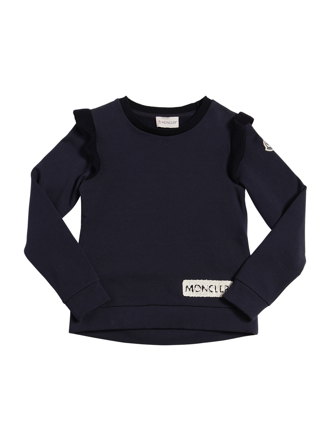 Moncler Kids' Cotton Sweatshirt W/ Knit Details In Navy