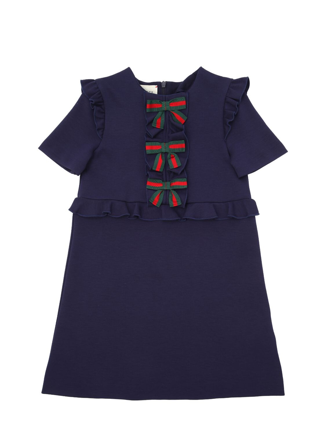 Gucci Kids' Milano Jersey A-line Dress W/ Bows In Navy