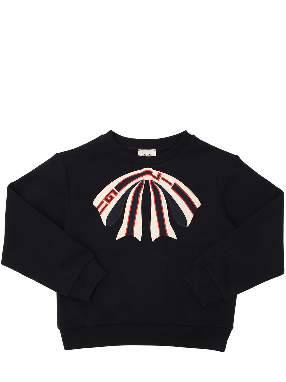 Gucci Kids' Bow Embroidered Cotton Sweatshirt In Navy