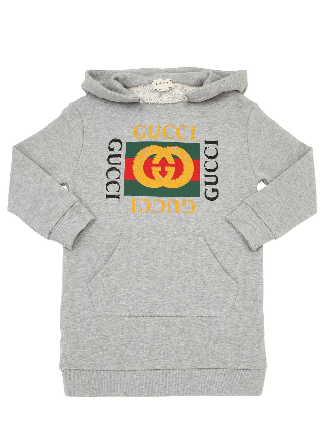 Gucci Kids' Logo Hooded Cotton Sweatshirt Dress In Grey
