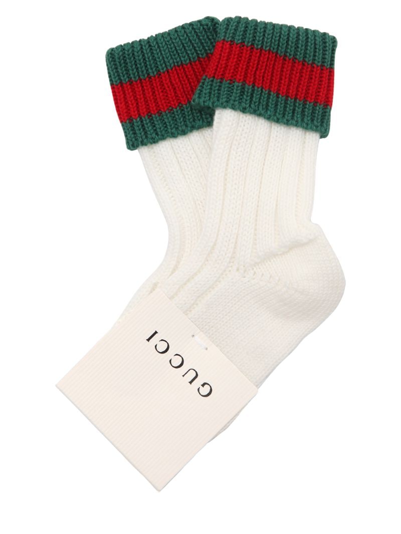 Gucci Babies' Knitted Socks With Web In White