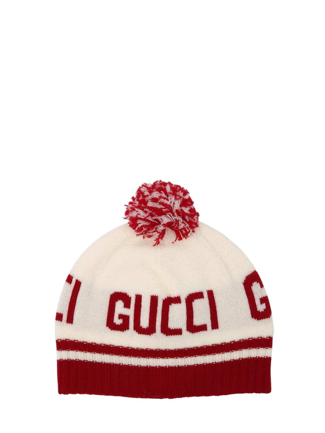 Gucci Kids' Logo Intarsia Knitted Wool Hat In Red