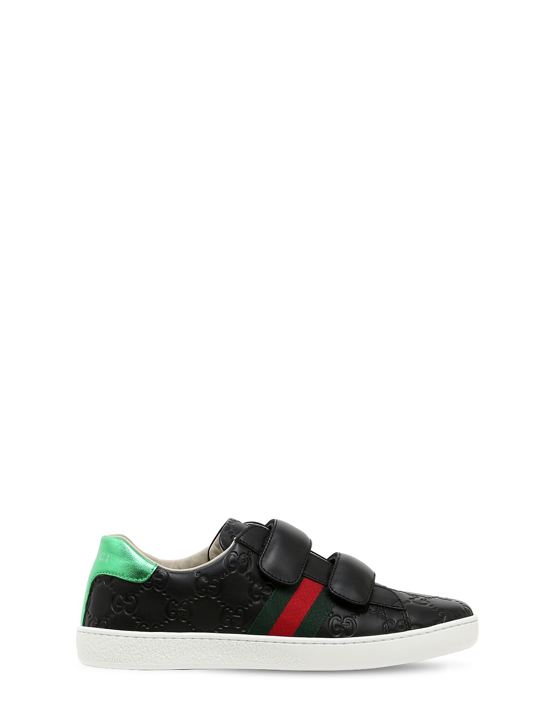 Gucci Kids' Gg Supreme Ssima Leather Sneakers In 블랙