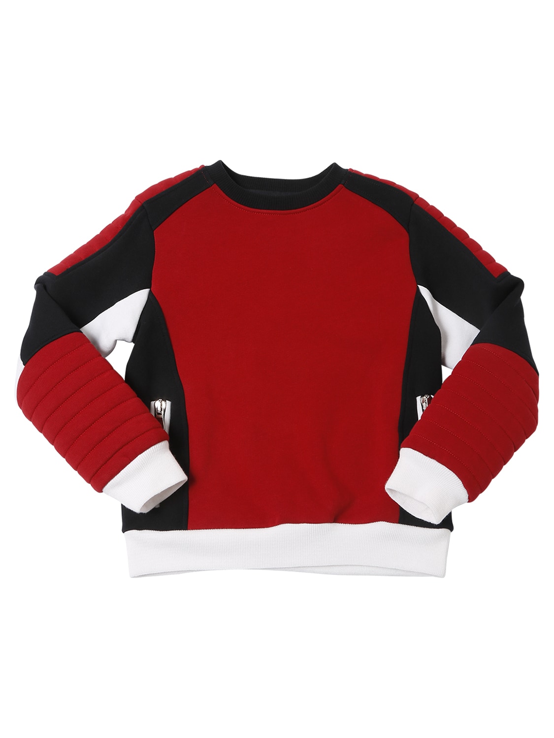 Balmain Kids' Color Block Biker Cotton Sweatshirt In Red,black