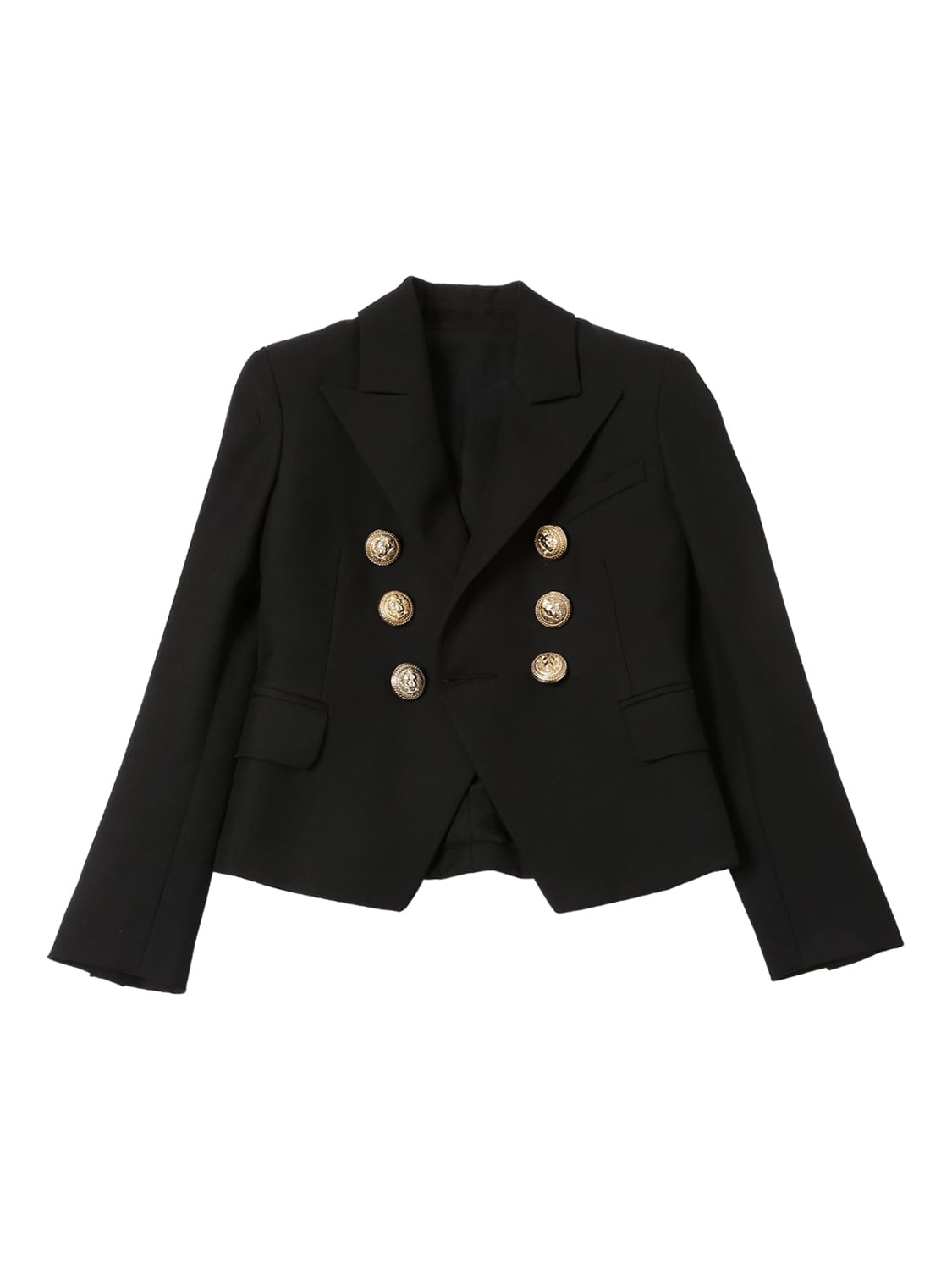 Balmain Kids' Doubled Breasted Cool Wool Twill Jacket In Black