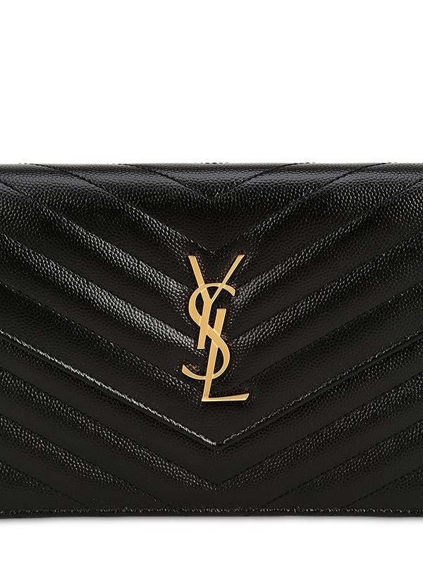 Ysl Chevron Quilted Leather Wallet on Chain