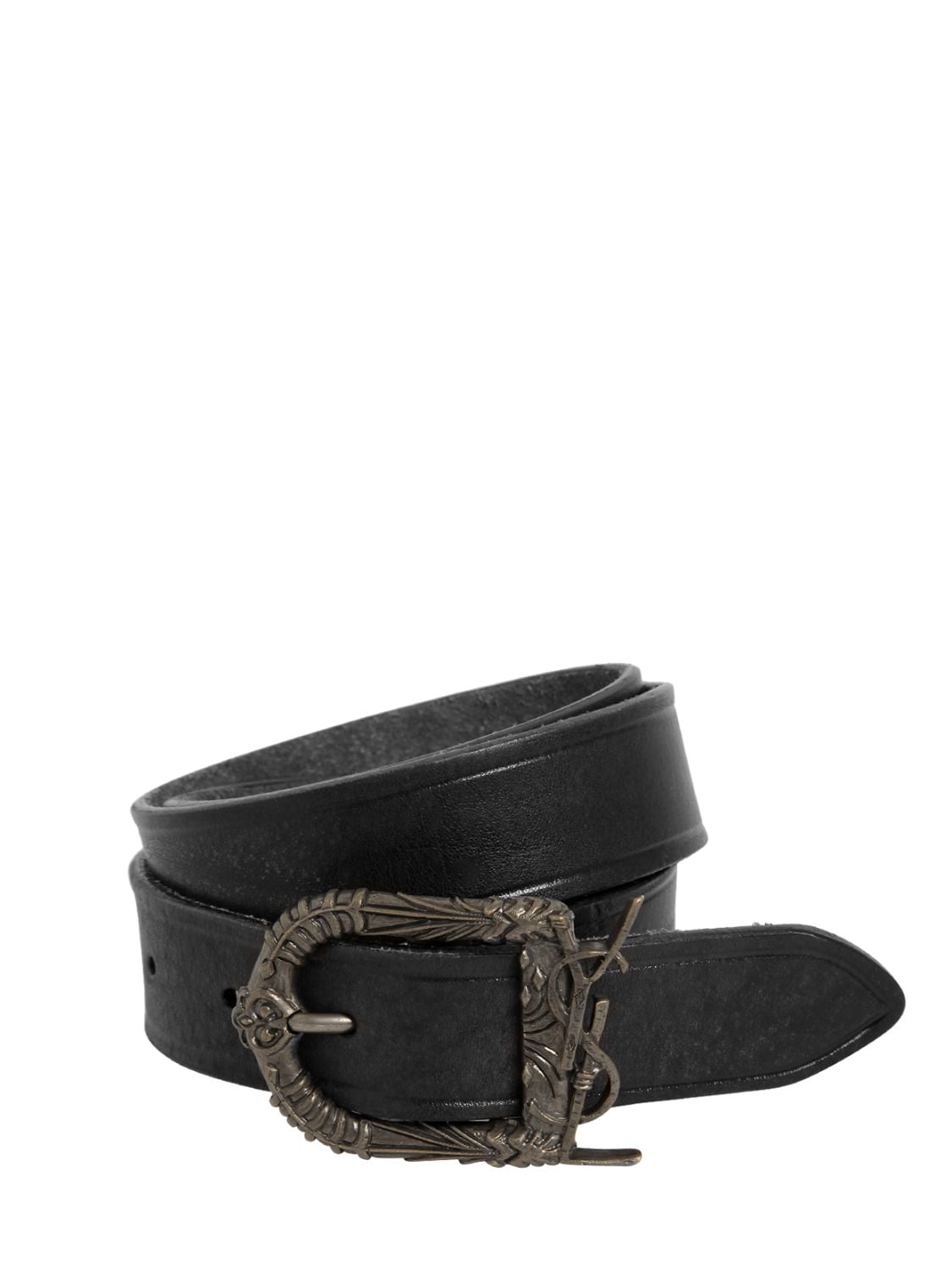 Saint Laurent 30mm Leather Belt With Logo In Brown