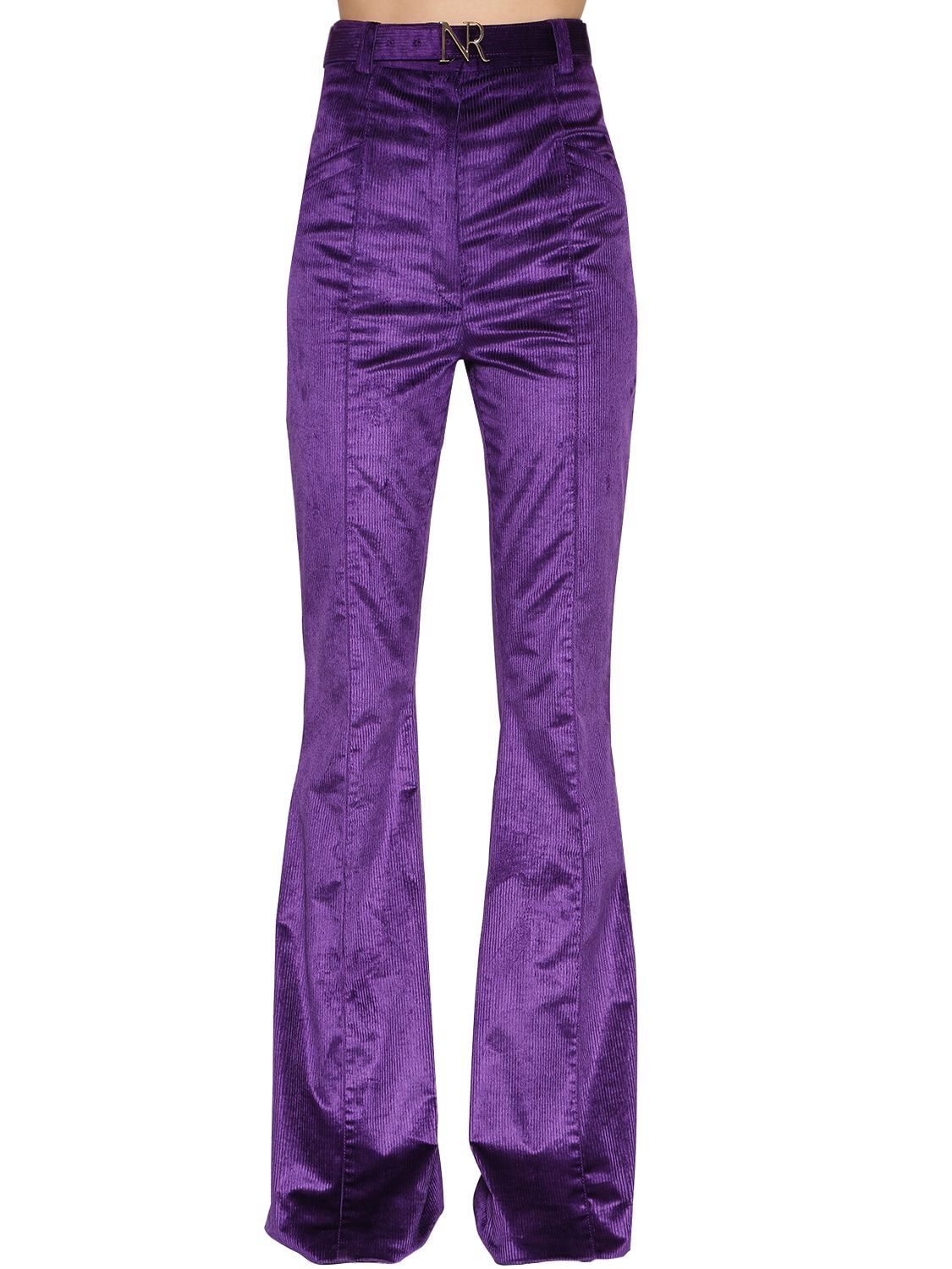 Nina Ricci High Waisted Flared Corduroy Pants In Purple