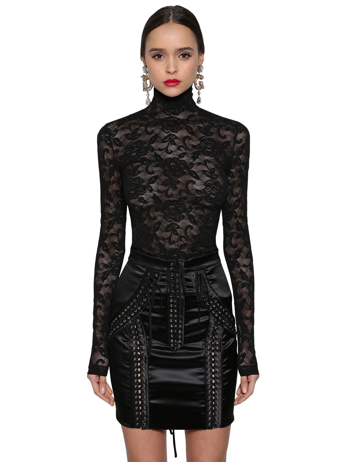 Dolce & Gabbana Stretch Sheer Lace Top In Black
