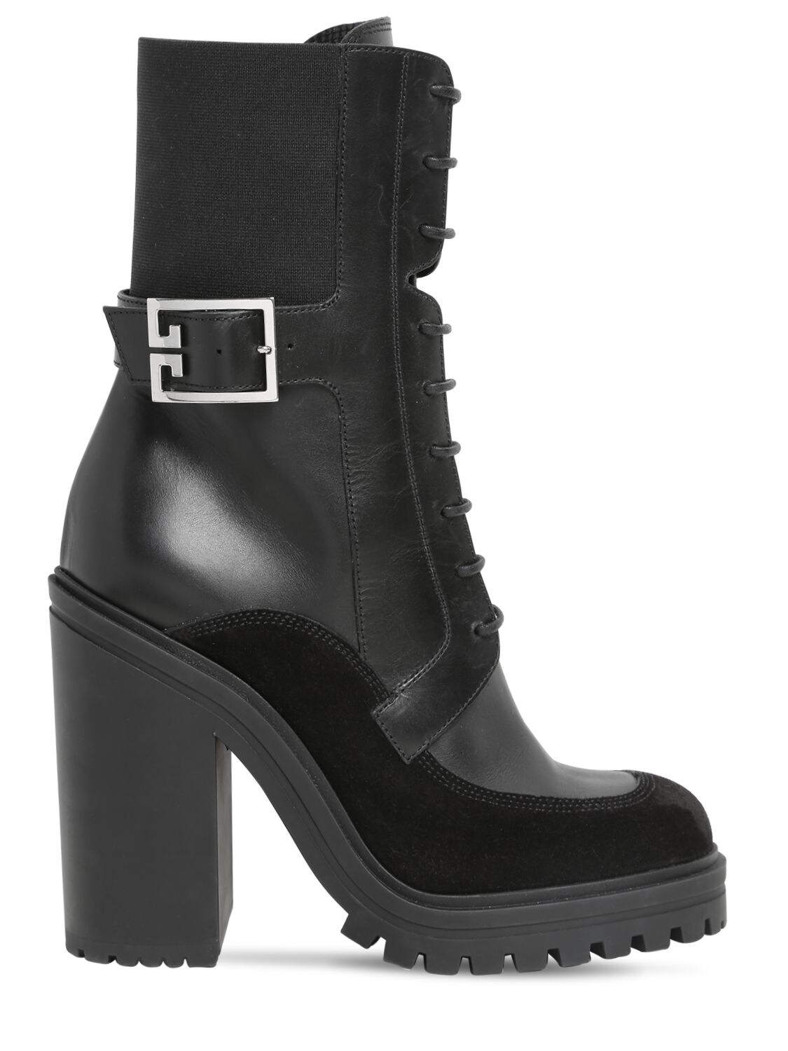 GIVENCHY 120MM LEATHER & SUEDE LACE-UP BOOTS,68IG59006-MDAx0