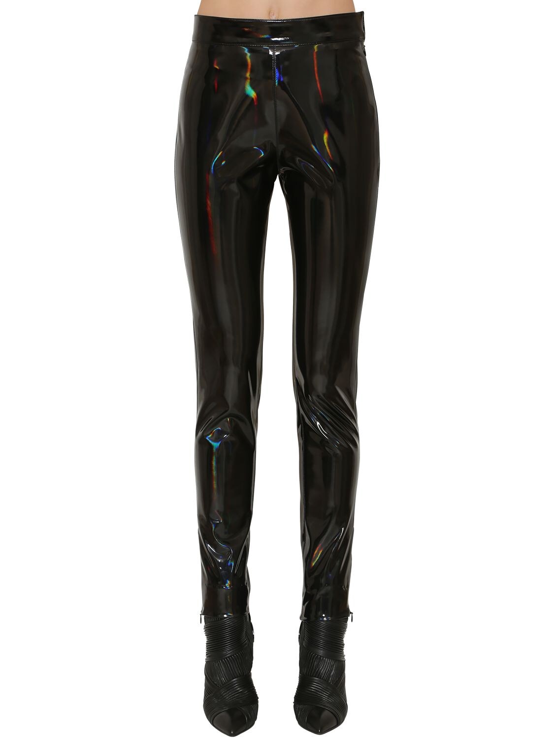 Balmain Iridescent High Waist Skinny Vinyl Pants In Hologram Black