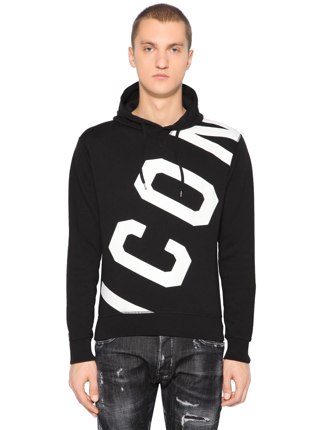 DSQUARED2 ICON PRINTED JERSEY SWEATSHIRT HOODIE,68IG7E040-OTAw0