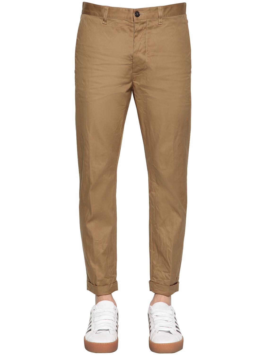 Dsquared2 16cm Hockney Stretch Cotton Twill Pants In Camel