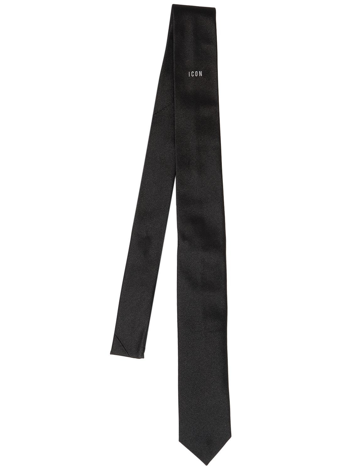 Dsquared2 5cm Icon Embroidered Silk Tie In Black