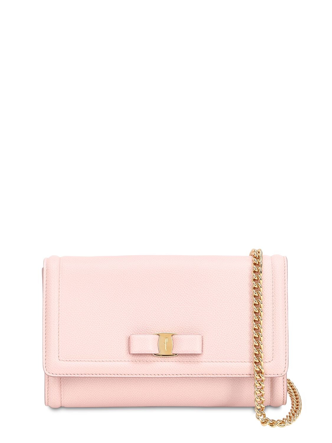 Ferragamo Mini Vara Embossed Lather Shoulder Bag In Light Pink
