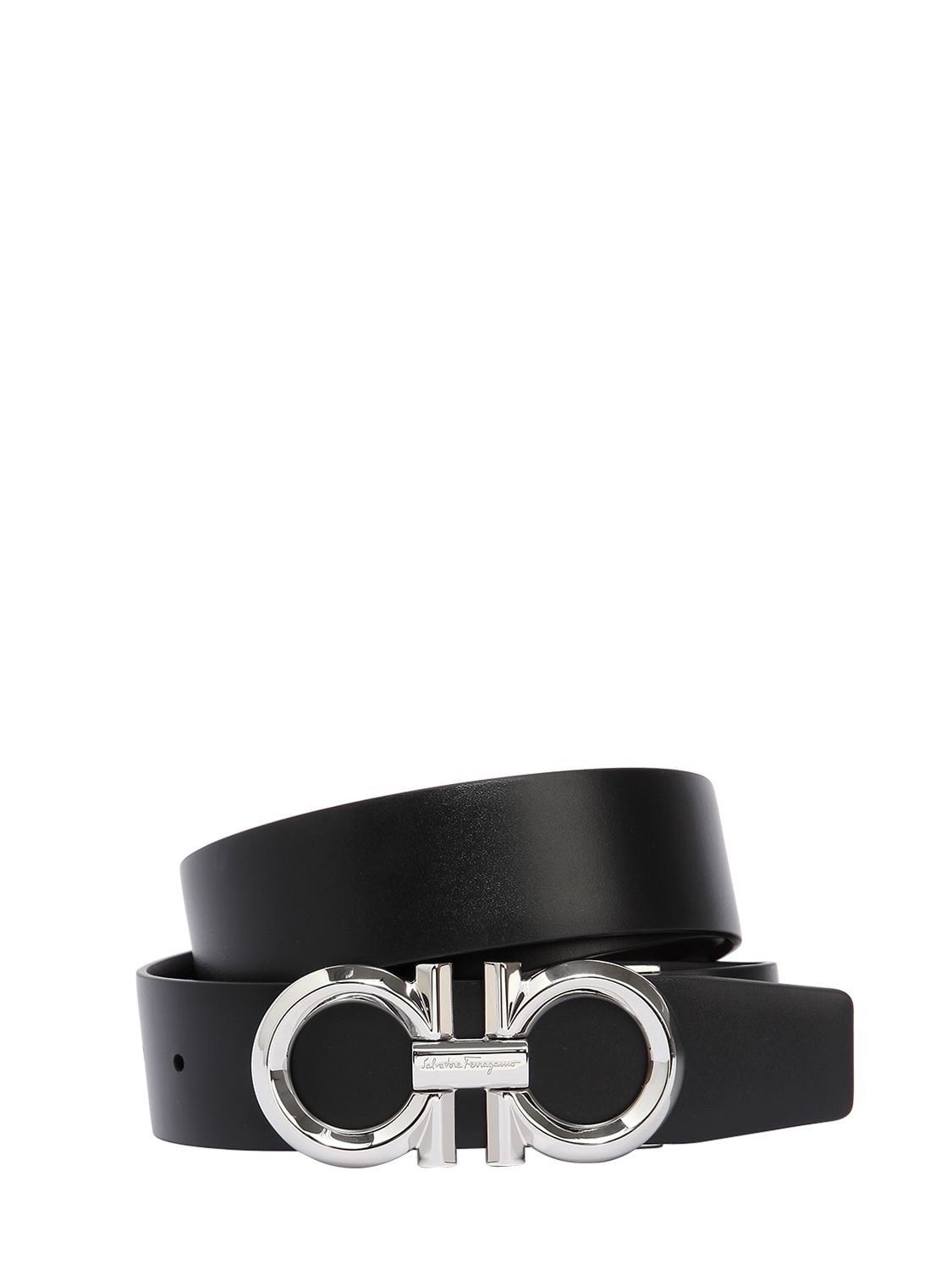 Ferragamo 35mm Shiny Lux Reversible Leather Belt In Black