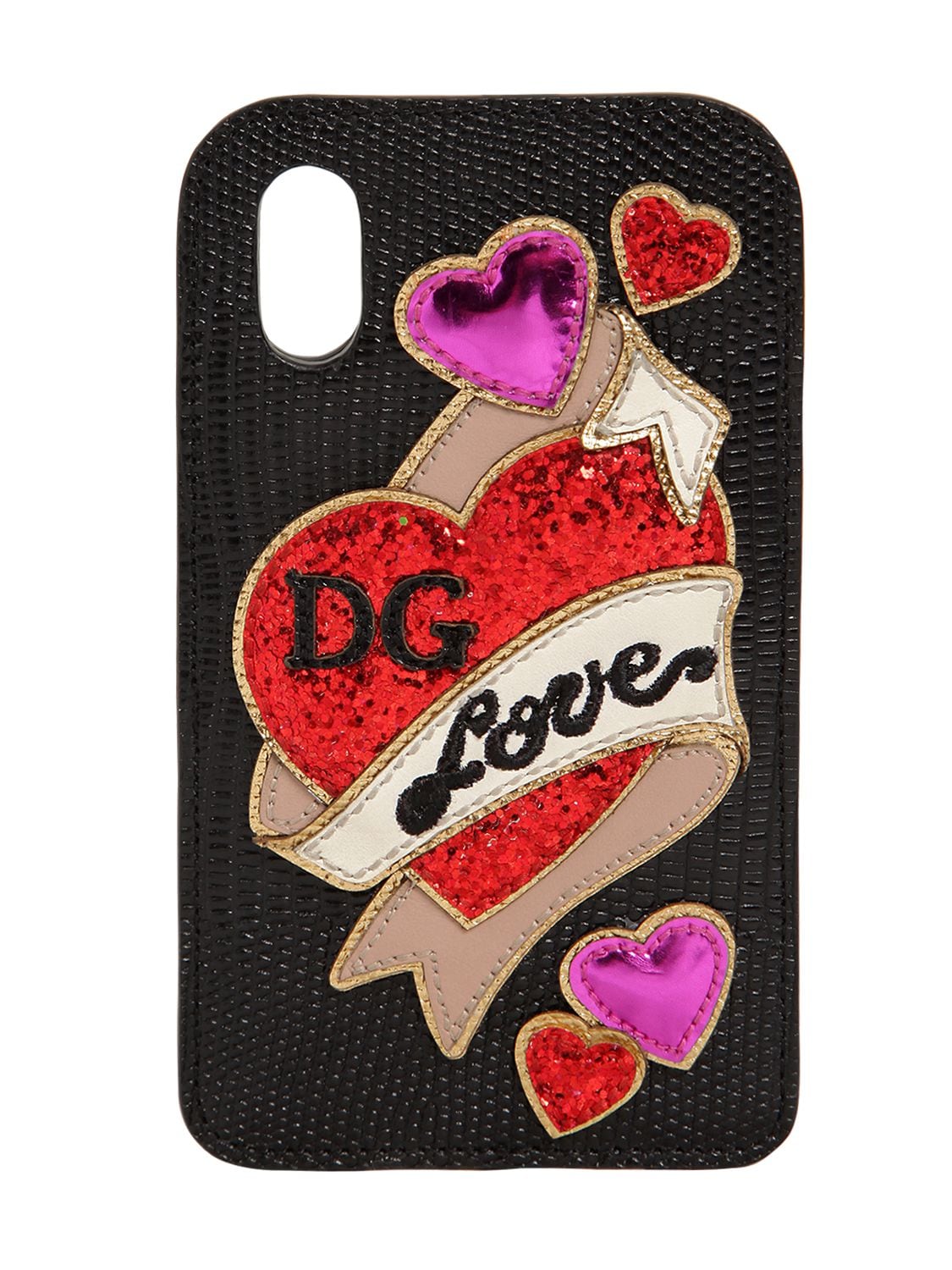 Dolce & Gabbana Hearts Embossed Leather Iphone X/xs In Black