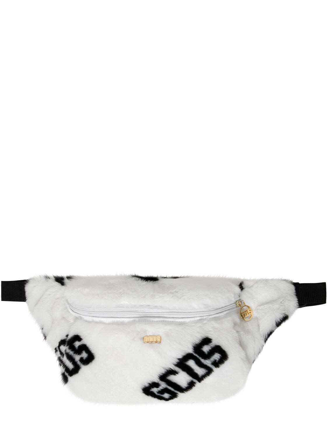 Gcds Maxi Logo Faux Fur Belt Pack In White