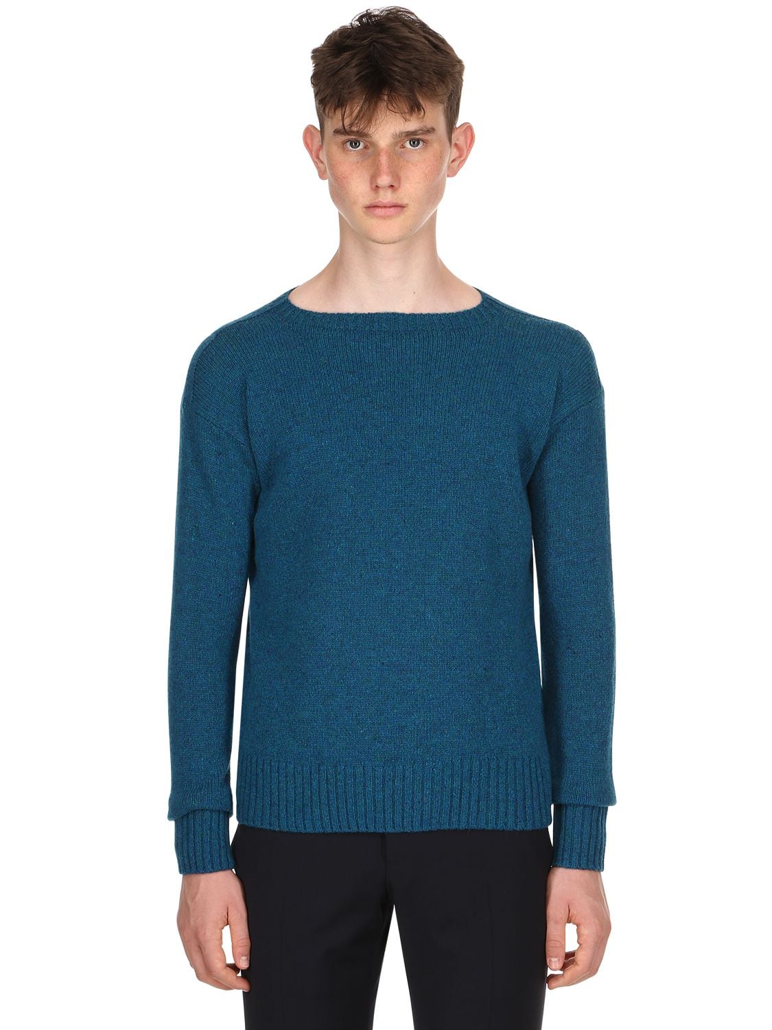 Prada Shetland Wool Knit Sweater In Turquoise