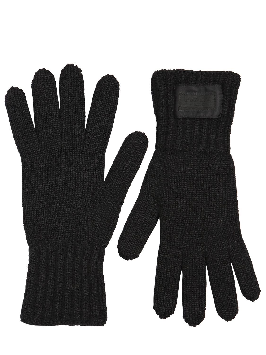 Prada Wool Rib Knit Gloves In Black