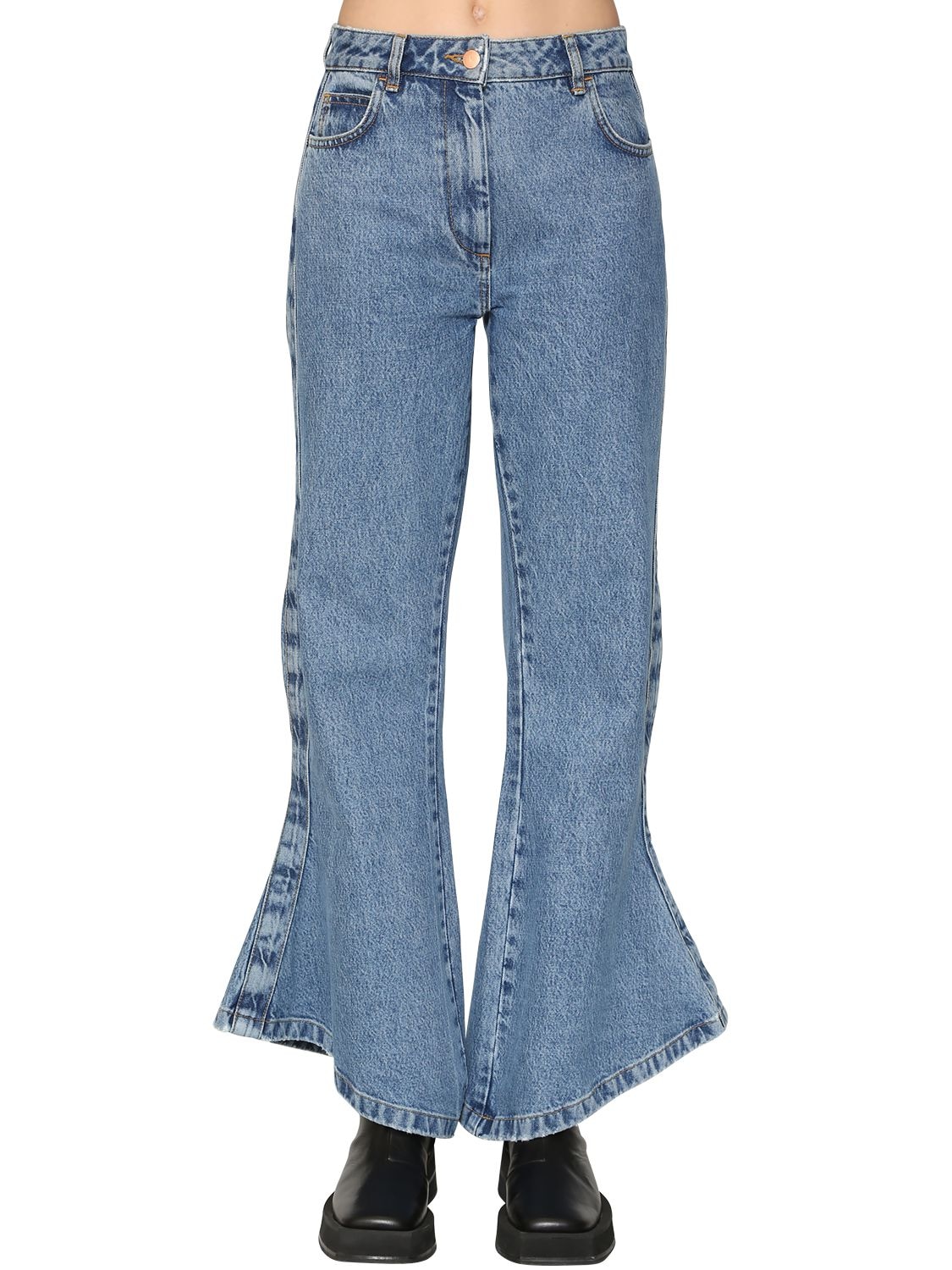 Aalto Flared Cotton Denim Jeans In Light Blue