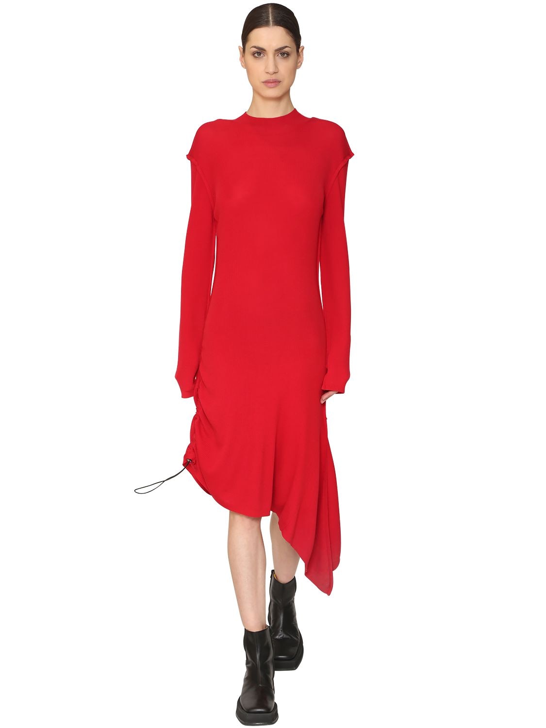 Aalto Asymmetrical Wool Rib Knit Dress In Red