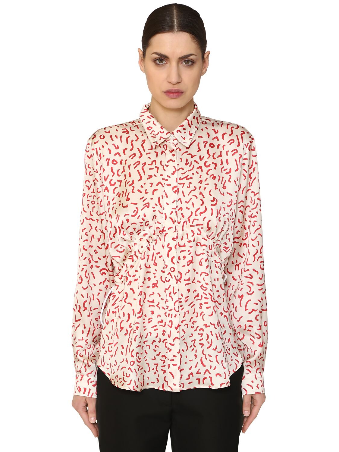 Aalto Printed Satin Shirt In White,red
