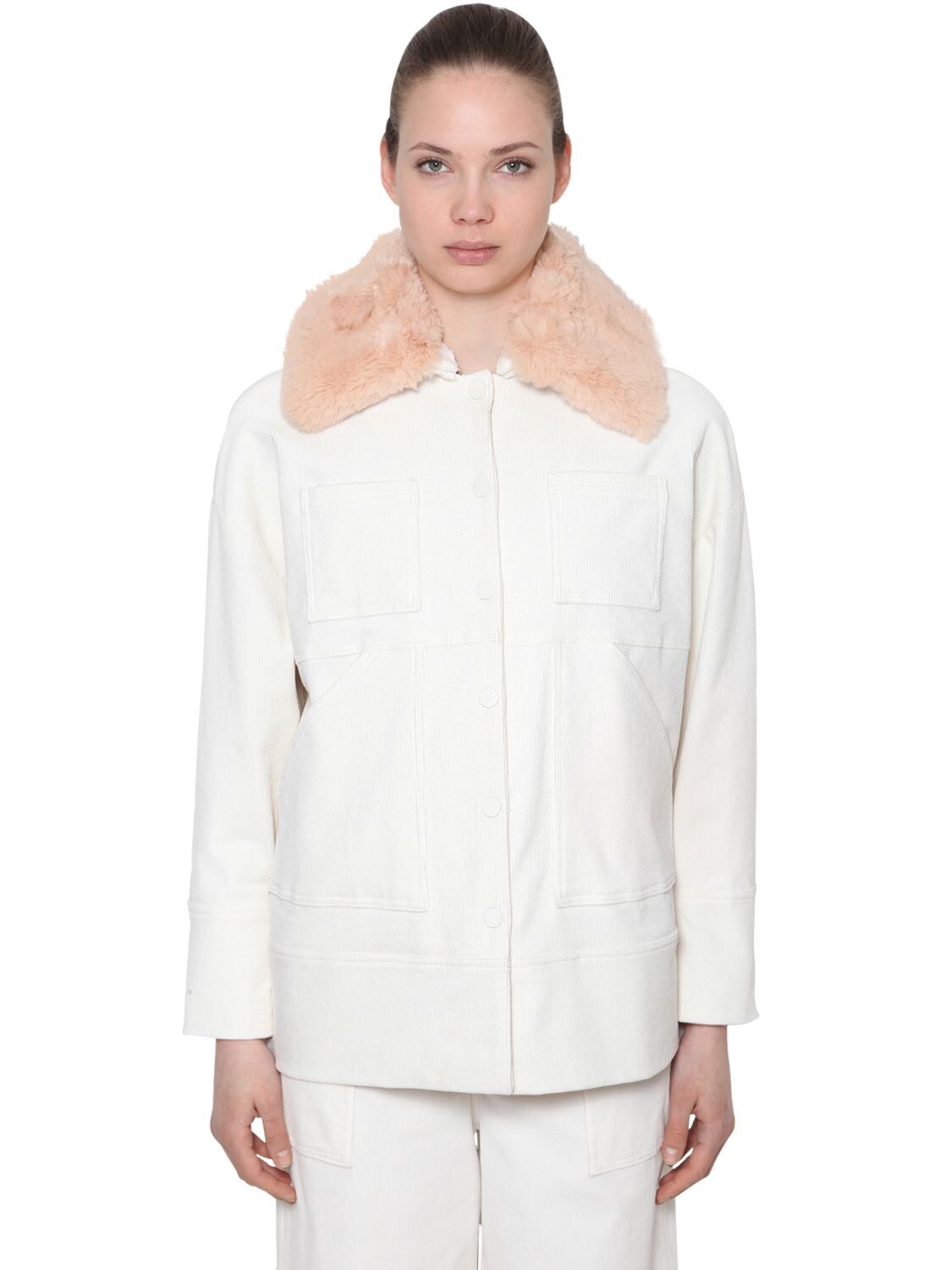GANNI CORDUROY JACKET W/ FAUX FUR COLLAR,68IGFD008-MTM10