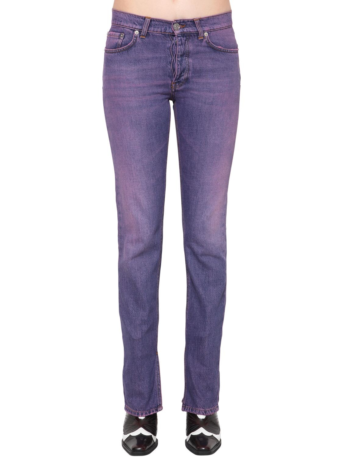 Ganni Slim Fit Washed Cotton Denim Jeans In Purple