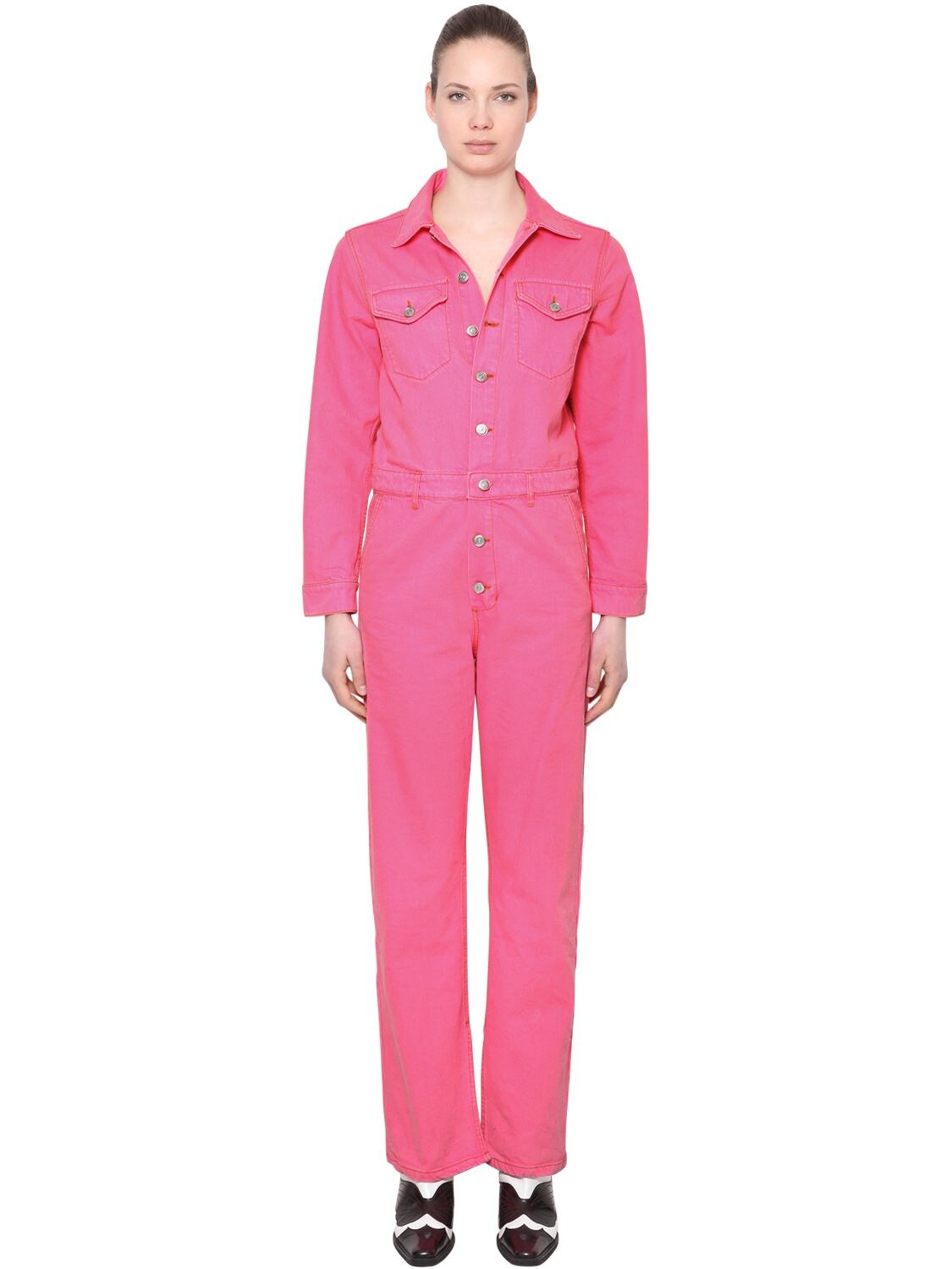 GANNI WASHED COTTON DENIM JUMPSUIT,68IGFD016-NTE00