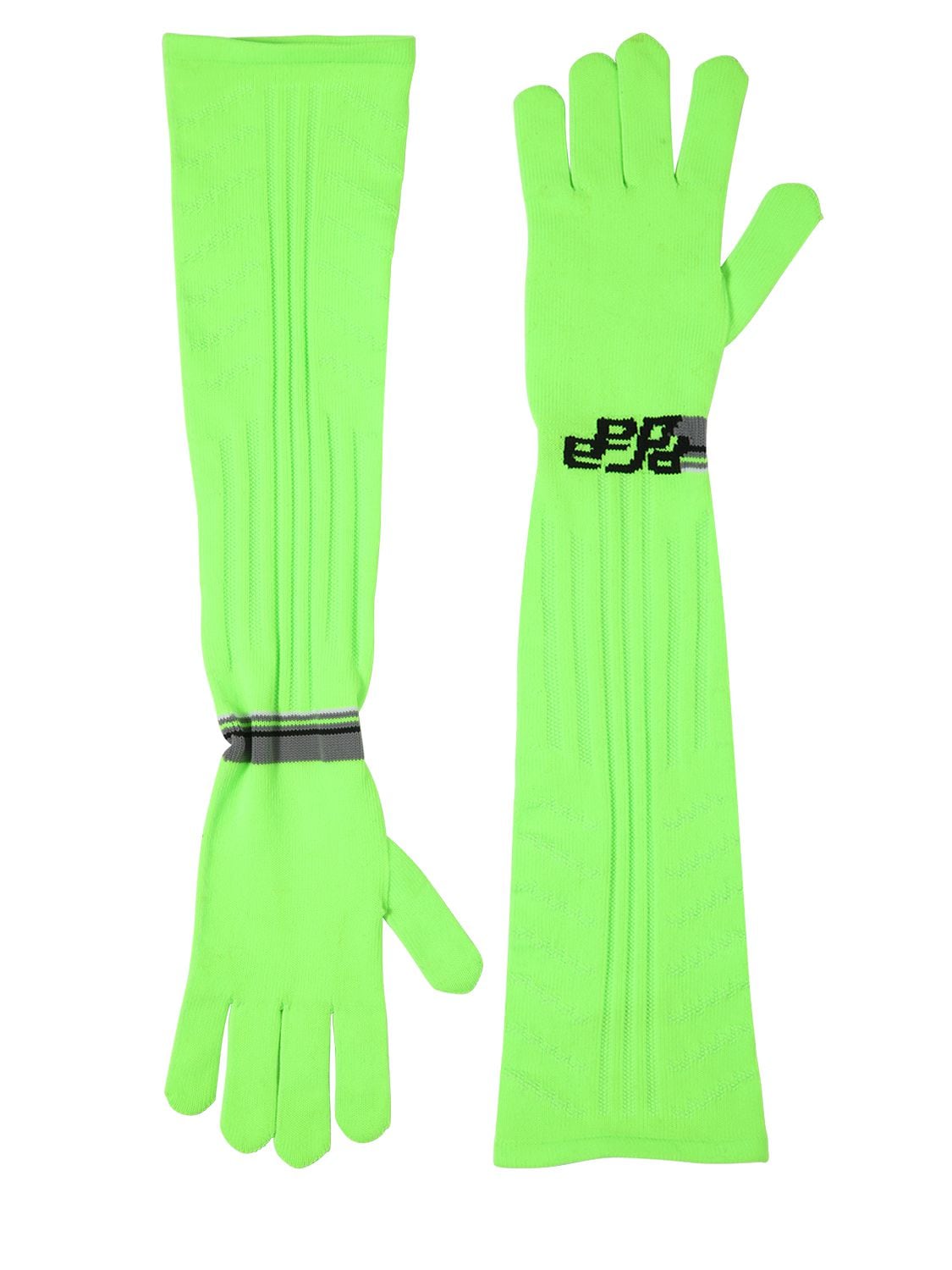 Prada Logo Intarsia Tech Knit Long Gloves In Green