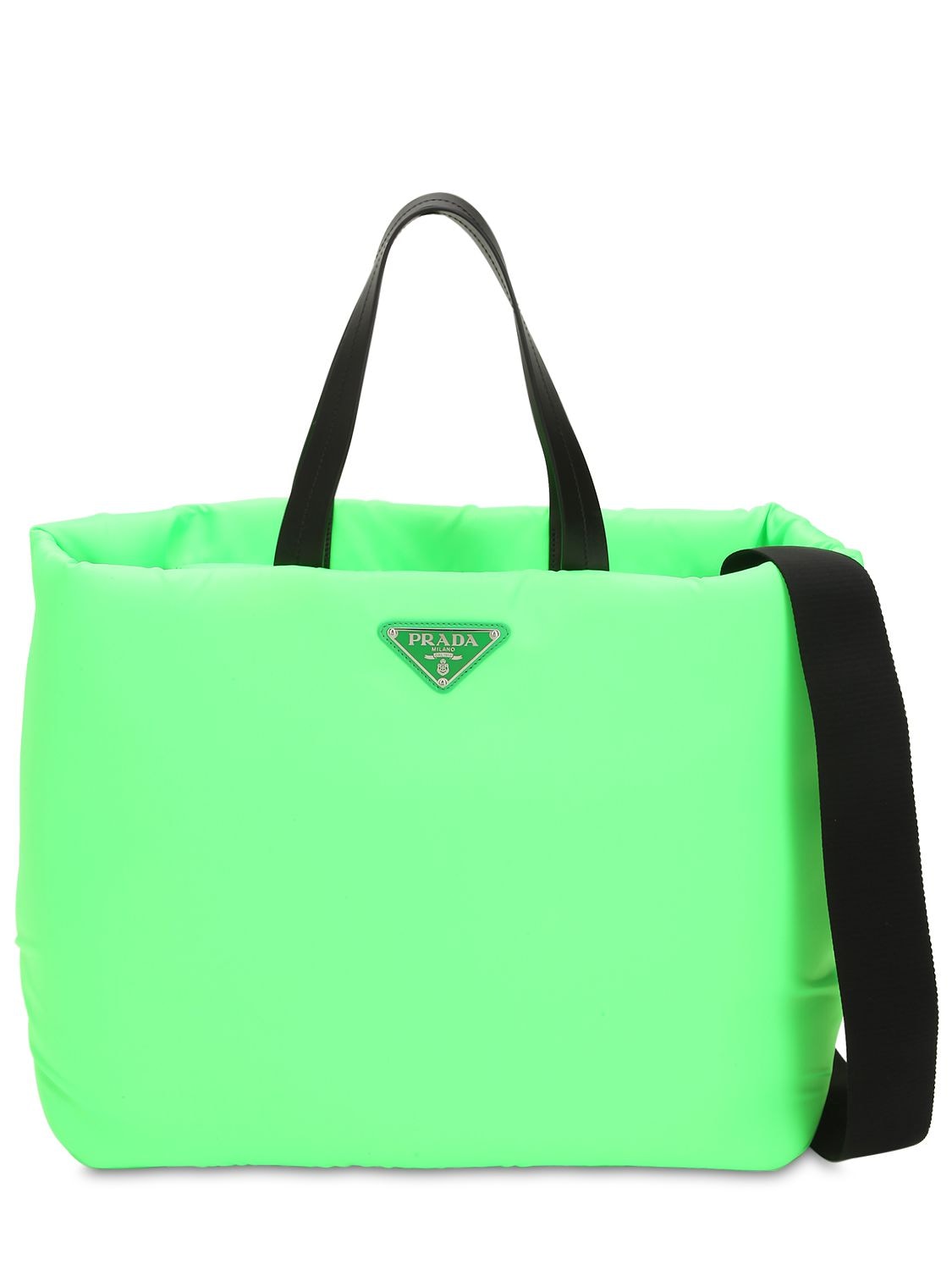Prada Puffer Nylon Tote Bag In Neon Green | ModeSens
